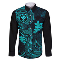 Hawaii Family Matching Summer Maxi Dress and Hawaiian Shirt Fish Hook Tattoo Mix Polynesian Plumeria Turquoise Version - Wonder Print Shop