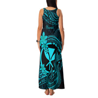 Hawaii Family Matching Tank Maxi Dress and Hawaiian Shirt Fish Hook Tattoo Mix Polynesian Plumeria Turquoise Version - Wonder Print Shop