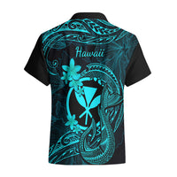 Hawaii Hawaiian Shirt Fish Hook Tattoo Mix Polynesian Plumeria Turquoise Version - Wonder Print Shop