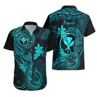 Hawaii Hawaiian Shirt Fish Hook Tattoo Mix Polynesian Plumeria Turquoise Version - Wonder Print Shop