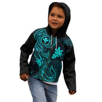 Hawaii Kid Hoodie Fish Hook Tattoo Mix Polynesian Plumeria Turquoise Version - Wonder Print Shop