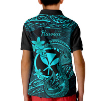 Hawaii Kid Polo Shirt Fish Hook Tattoo Mix Polynesian Plumeria Turquoise Version - Wonder Print Shop