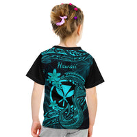 Hawaii Kid T Shirt Fish Hook Tattoo Mix Polynesian Plumeria Turquoise Version - Wonder Print Shop