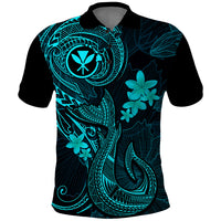 Hawaii Polo Shirt Fish Hook Tattoo Mix Polynesian Plumeria Turquoise Version - Wonder Print Shop