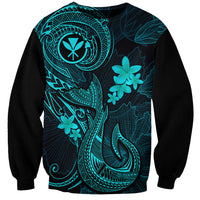 Hawaii Sweatshirt Fish Hook Tattoo Mix Polynesian Plumeria Turquoise Version - Wonder Print Shop