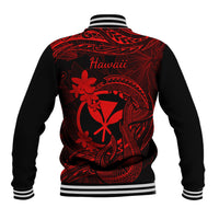 Hawaii Baseball Jacket Fish Hook Tattoo Mix Polynesian Plumeria Red Version - Wonder Print Shop