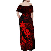 Hawaii Family Matching Off Shoulder Maxi Dress and Hawaiian Shirt Fish Hook Tattoo Mix Polynesian Plumeria Red Version - Wonder Print Shop