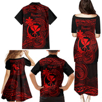 Hawaii Family Matching Puletasi Dress and Hawaiian Shirt Fish Hook Tattoo Mix Polynesian Plumeria Red Version - Wonder Print Shop