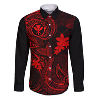 Hawaii Family Matching Puletasi Dress and Hawaiian Shirt Fish Hook Tattoo Mix Polynesian Plumeria Red Version - Wonder Print Shop