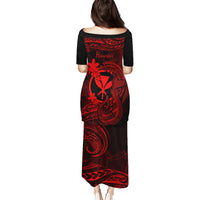 Hawaii Family Matching Puletasi Dress and Hawaiian Shirt Fish Hook Tattoo Mix Polynesian Plumeria Red Version - Wonder Print Shop