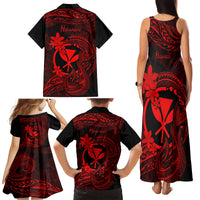 Hawaii Family Matching Tank Maxi Dress and Hawaiian Shirt Fish Hook Tattoo Mix Polynesian Plumeria Red Version - Wonder Print Shop