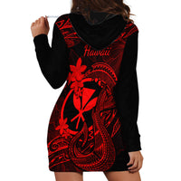 Hawaii Hoodie Dress Fish Hook Tattoo Mix Polynesian Plumeria Red Version - Wonder Print Shop