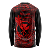 Hawaii Long Sleeve Shirt Fish Hook Tattoo Mix Polynesian Plumeria Red Version - Wonder Print Shop