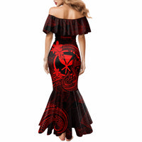Hawaii Mermaid Dress Fish Hook Tattoo Mix Polynesian Plumeria Red Version - Wonder Print Shop