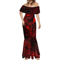 Hawaii Mermaid Dress Fish Hook Tattoo Mix Polynesian Plumeria Red Version - Wonder Print Shop