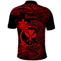 Hawaii Polo Shirt Fish Hook Tattoo Mix Polynesian Plumeria Red Version - Wonder Print Shop