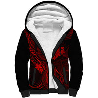 Hawaii Sherpa Hoodie Fish Hook Tattoo Mix Polynesian Plumeria Red Version - Wonder Print Shop