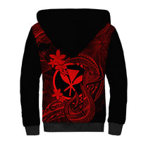 Hawaii Sherpa Hoodie Fish Hook Tattoo Mix Polynesian Plumeria Red Version - Wonder Print Shop