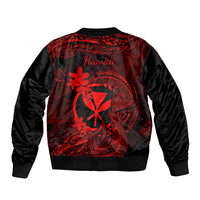 Hawaii Sleeve Zip Bomber Jacket Fish Hook Tattoo Mix Polynesian Plumeria Red Version - Wonder Print Shop