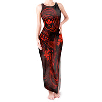 Hawaii Tank Maxi Dress Fish Hook Tattoo Mix Polynesian Plumeria Red Version - Wonder Print Shop