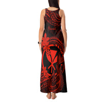 Hawaii Tank Maxi Dress Fish Hook Tattoo Mix Polynesian Plumeria Red Version - Wonder Print Shop