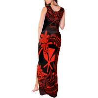 Hawaii Tank Maxi Dress Fish Hook Tattoo Mix Polynesian Plumeria Red Version - Wonder Print Shop