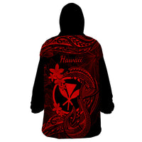 Hawaii Wearable Blanket Hoodie Fish Hook Tattoo Mix Polynesian Plumeria Red Version - Wonder Print Shop
