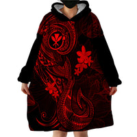 Hawaii Wearable Blanket Hoodie Fish Hook Tattoo Mix Polynesian Plumeria Red Version - Wonder Print Shop