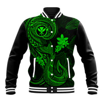 Hawaii Baseball Jacket Fish Hook Tattoo Mix Polynesian Plumeria Green Version - Wonder Print Shop