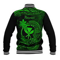 Hawaii Baseball Jacket Fish Hook Tattoo Mix Polynesian Plumeria Green Version - Wonder Print Shop