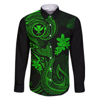Hawaii Family Matching Long Sleeve Bodycon Dress and Hawaiian Shirt Fish Hook Tattoo Mix Polynesian Plumeria Green Version - Wonder Print Shop