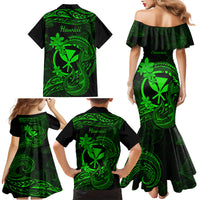 Hawaii Family Matching Mermaid Dress and Hawaiian Shirt Fish Hook Tattoo Mix Polynesian Plumeria Green Version - Wonder Print Shop
