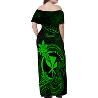 Hawaii Family Matching Off Shoulder Maxi Dress and Hawaiian Shirt Fish Hook Tattoo Mix Polynesian Plumeria Green Version - Wonder Print Shop