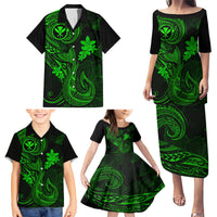Hawaii Family Matching Puletasi Dress and Hawaiian Shirt Fish Hook Tattoo Mix Polynesian Plumeria Green Version - Wonder Print Shop