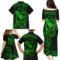 Hawaii Family Matching Puletasi Dress and Hawaiian Shirt Fish Hook Tattoo Mix Polynesian Plumeria Green Version - Wonder Print Shop