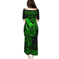 Hawaii Family Matching Puletasi Dress and Hawaiian Shirt Fish Hook Tattoo Mix Polynesian Plumeria Green Version - Wonder Print Shop