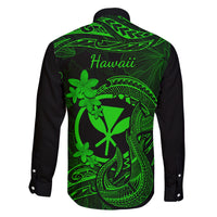 Hawaii Family Matching Short Sleeve Bodycon Dress and Hawaiian Shirt Fish Hook Tattoo Mix Polynesian Plumeria Green Version - Wonder Print Shop