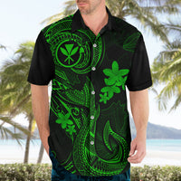 Hawaii Hawaiian Shirt Fish Hook Tattoo Mix Polynesian Plumeria Green Version - Wonder Print Shop