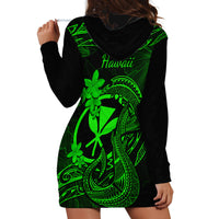 Hawaii Hoodie Dress Fish Hook Tattoo Mix Polynesian Plumeria Green Version - Wonder Print Shop