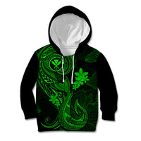 Hawaii Kid Hoodie Fish Hook Tattoo Mix Polynesian Plumeria Green Version - Wonder Print Shop