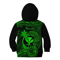 Hawaii Kid Hoodie Fish Hook Tattoo Mix Polynesian Plumeria Green Version - Wonder Print Shop