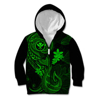 Hawaii Kid Hoodie Fish Hook Tattoo Mix Polynesian Plumeria Green Version - Wonder Print Shop