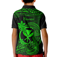 Hawaii Kid Polo Shirt Fish Hook Tattoo Mix Polynesian Plumeria Green Version - Wonder Print Shop