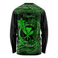 Hawaii Long Sleeve Shirt Fish Hook Tattoo Mix Polynesian Plumeria Green Version - Wonder Print Shop