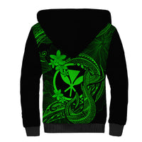 Hawaii Sherpa Hoodie Fish Hook Tattoo Mix Polynesian Plumeria Green Version - Wonder Print Shop