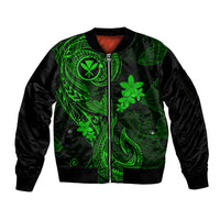 Hawaii Sleeve Zip Bomber Jacket Fish Hook Tattoo Mix Polynesian Plumeria Green Version - Wonder Print Shop