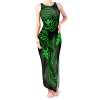 Hawaii Tank Maxi Dress Fish Hook Tattoo Mix Polynesian Plumeria Green Version - Wonder Print Shop