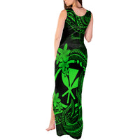 Hawaii Tank Maxi Dress Fish Hook Tattoo Mix Polynesian Plumeria Green Version - Wonder Print Shop