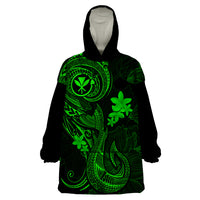 Hawaii Wearable Blanket Hoodie Fish Hook Tattoo Mix Polynesian Plumeria Green Version - Wonder Print Shop
