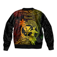 Hawaii Bomber Jacket Hula Girl Mix Polynesian Plumeria Reggae Version - Wonder Print Shop